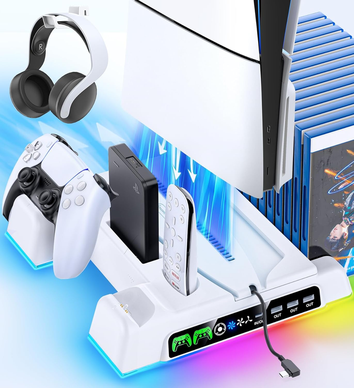 PS5 and P5 Slim Stand for Disc & Digital Console, PS5 Cooling Station with Dual