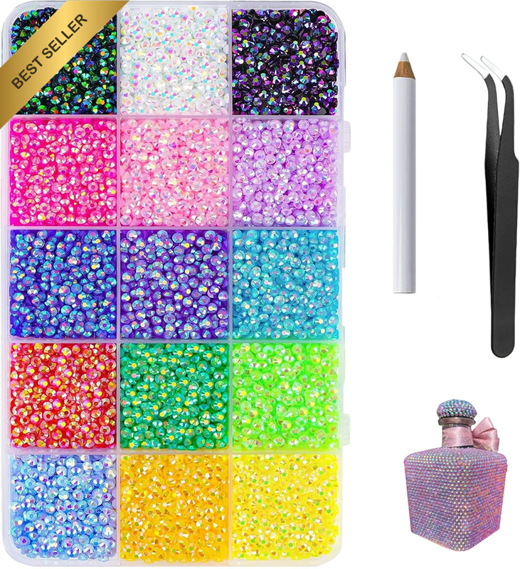 18000 Pcs 15 Colors Resin Jelly Rhinestones with Tweezers, 3Mm Flatback Gems wit