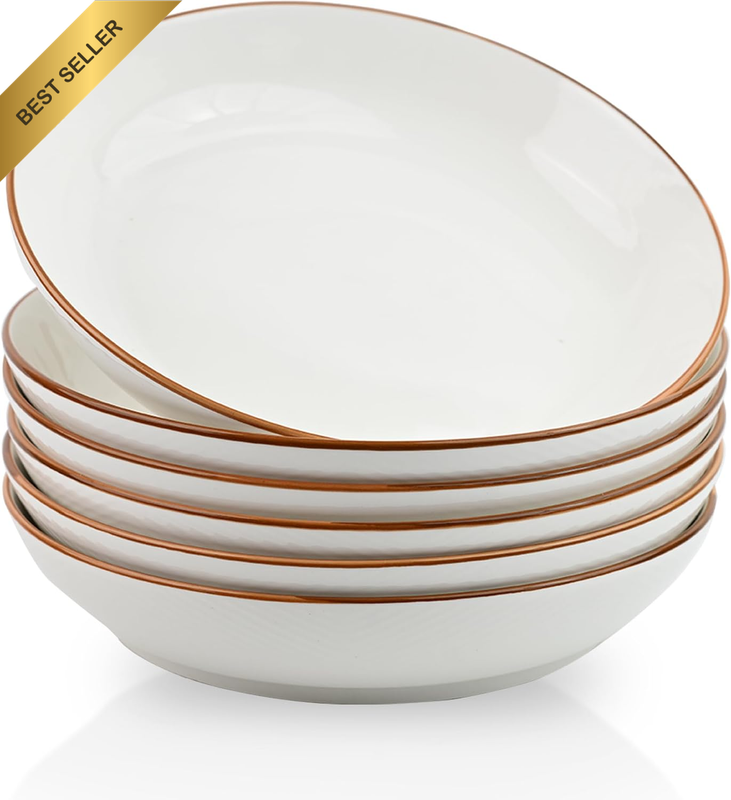 Pasta Bowl, 25Oz | 750Ml White Grid Pattern Porcelain Salad Plate, Ceramic Dinne