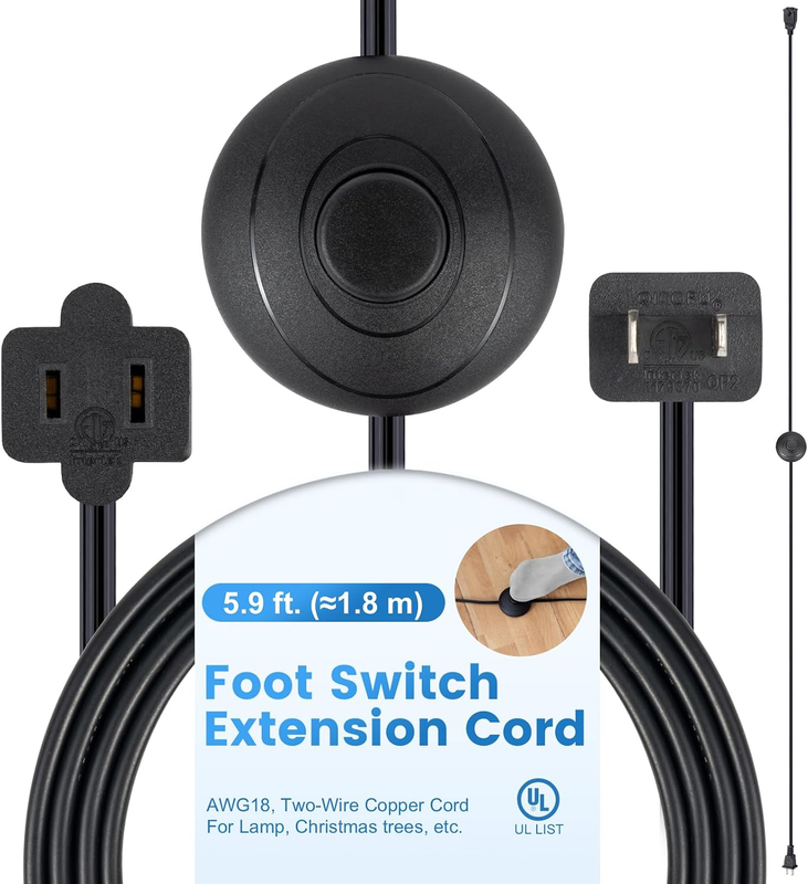 Foot Switch 5.9FT Extension Cord with On/Off Switch, AWG18 125V Two-Wire Extensi
