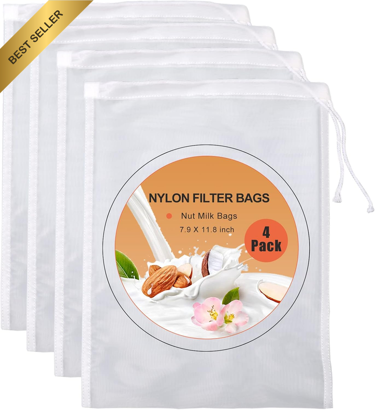 4 Pack Nut Milk Bag,Food Grade Nylon Nut Bag Strainer,7.9 X 11.8 Inch Cheese Clo