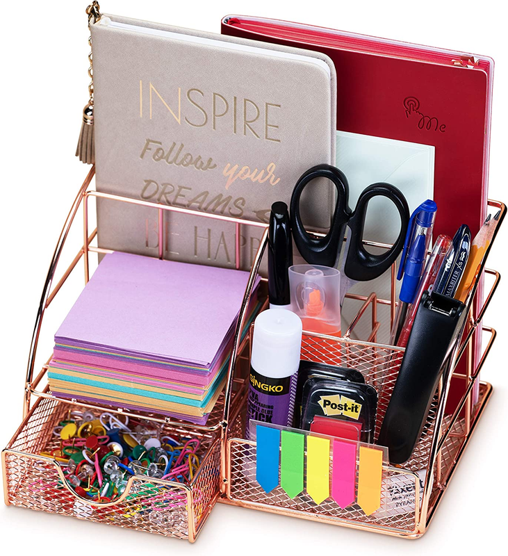 Rose Gold Desk Organizer for Women Cute Home Office Accessories & Supplies Decor