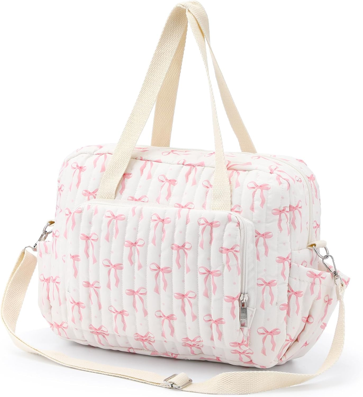 Tallew Small Diaper Bag Tote Pink Bow Quilted Crossbody Diaper Bag