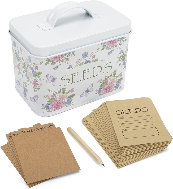 – Seed Storage Box – Durable Metal Organizer for Gardeners with Lid, Monthly Div