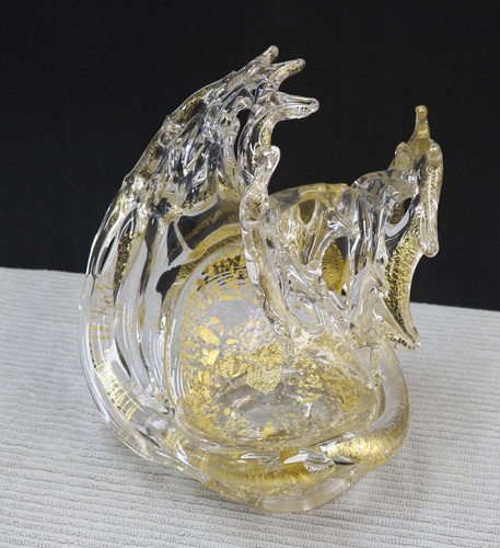 David Wight ~ Vintage Glass Art ~ "Gold Wave" Sculpture ~ 9”x8”x11”