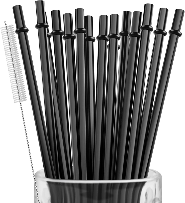 15 Pieces 11 Inch Black Reusable Plastic Replacement Drinking Straws, Fit for 24