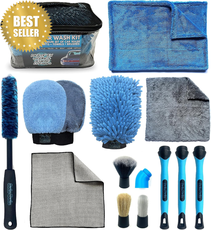 Premium Car Wash Kit 10Pcs | Wash Mitt, Detailing Mitt, Twisted Loop Drying Towe