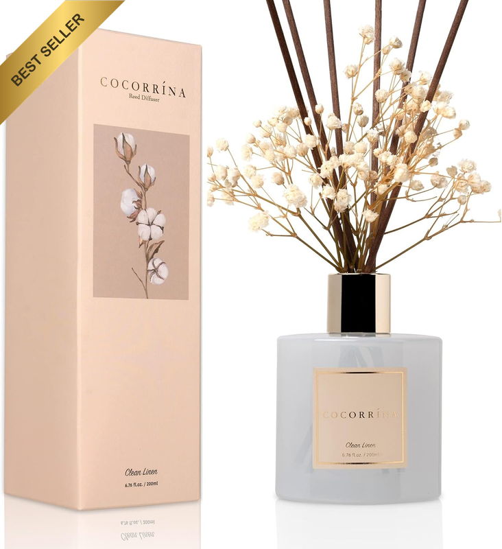 Reed Diffuser Set, Clean Linen 6.7 Fl Oz Scented Diffuser with Sticks Home Fragr