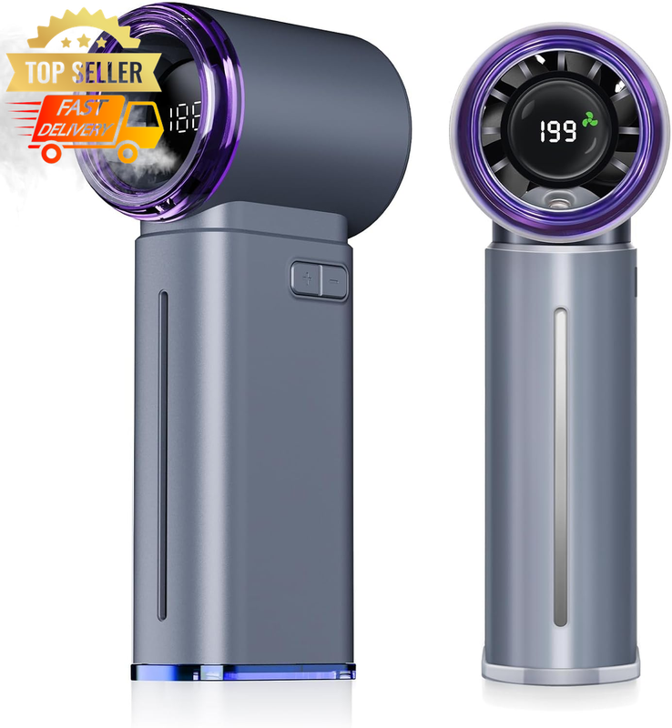 Portable Misting Fan USB, 5000mAh Rechargeable, Mini Handheld, 199 Speeds, Grey