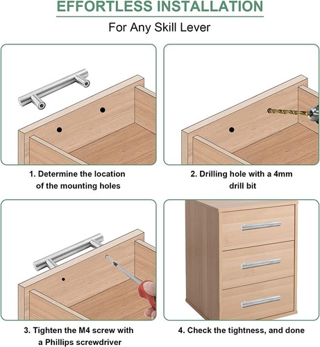 1-100x Brushed Nickel Kitchen Cabinet Pulls Stainless Steel Drawer T Bar Handles