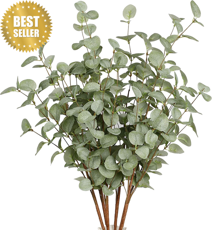6 Pcs Artificial Plants Eucalyptus Stems Eucalyptus Leaf Spray in Green Greenery