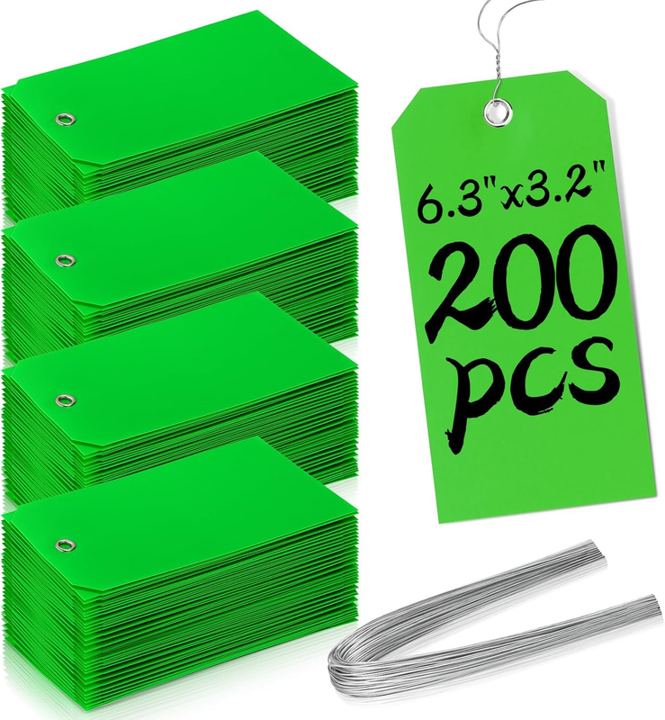 200 Pieces 6 1/4 X 3 1/8 Shipping Tags with String #8 Waterproof Green Tags for