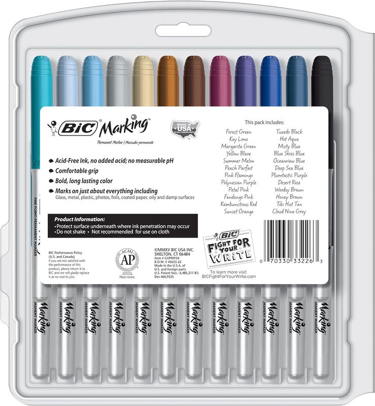BIC Intensity Fashion Permanent Markers, Fine Point, Assorted Colors, 24-Count (