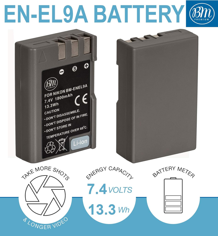 BM Premium 2 Pack of EN-EL9, EN-EL9A Batteries and Charger for Nikon D5000, D300