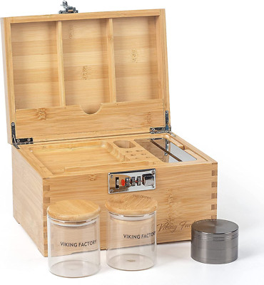 Viking Factory Large Bamboo Box with Combination Lock, Home Decorative 