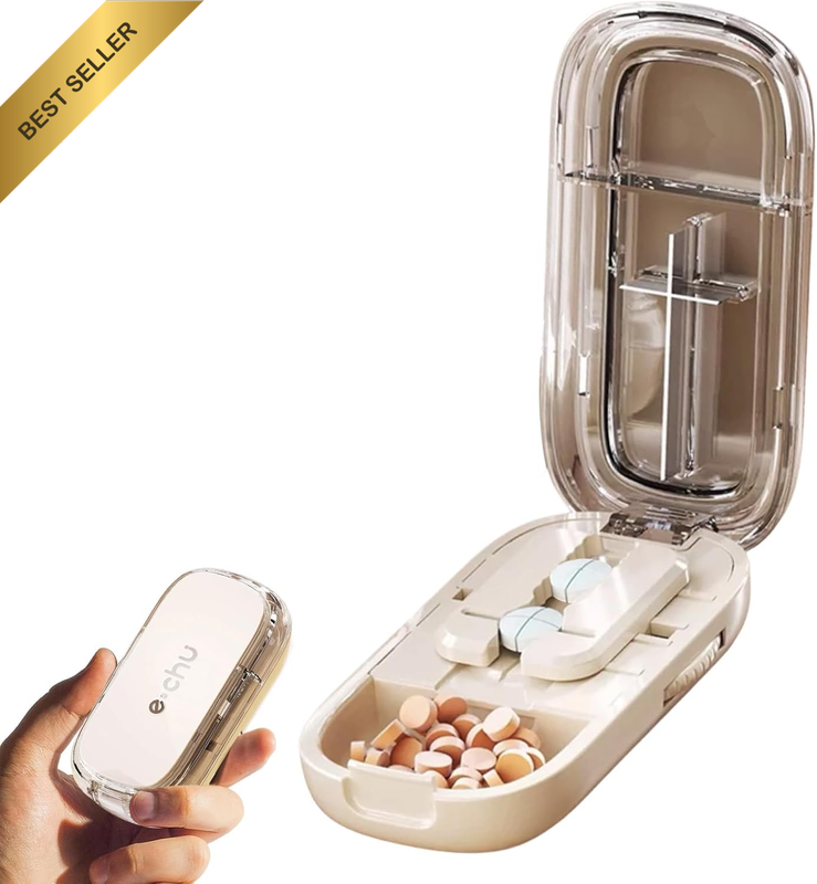 Portable Pill Cutter, Tablet Divider for Small Tablets, 1/2 Divided, 1/4 Divided