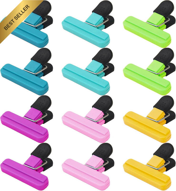 12 Pcs Food Bag Clips for Food Storage Reusable Food Seal Clips in 6 Colours Pla