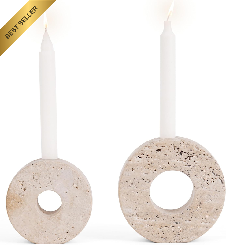 Marble Candle Holders 5 Inch Handmade Travertine Candlestick Holders for Vintage