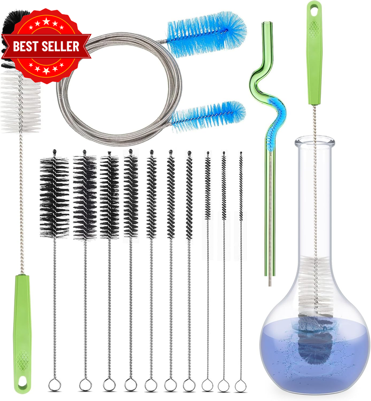 Set of 12 Tube Pipe Cleaners Brush Kit,For Cleaning Long Neck Bottle,Bent Glass 