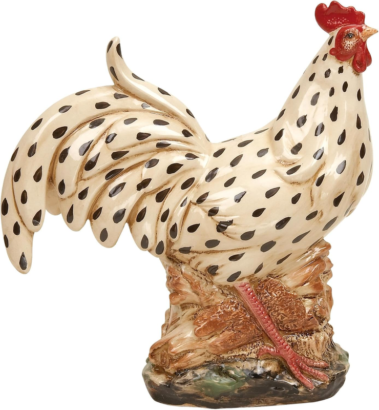 Ceramic Rooster Decorative Garden Sculpture Spotted Indoor Outdoor Garden Statue with Black and Red Accents, Outdoor Sculpture 13