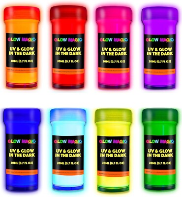 Glow in the Dark Paint - Set of 8, 20 Ml Reflective Acrylic Paints for Outdoor a