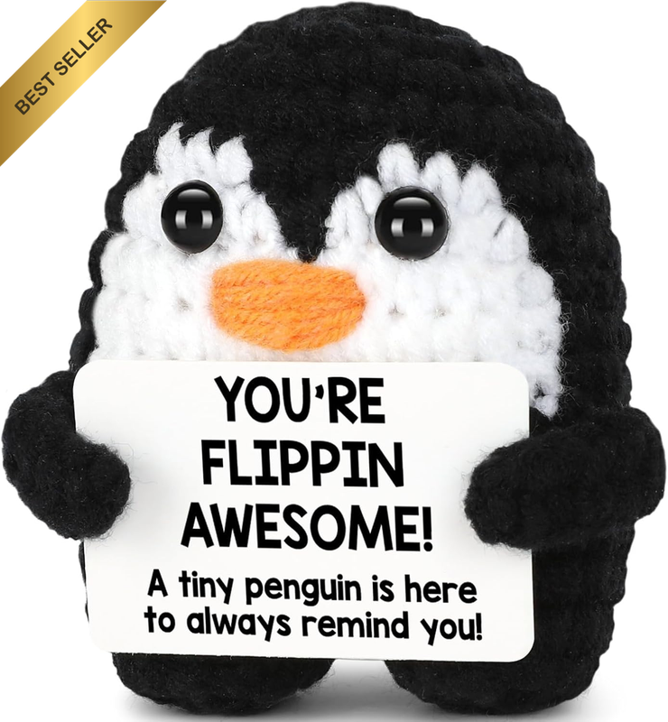 Positive Crochet Penguin, Mini Funny Brithday Galentines Valentines Gifts for Wo