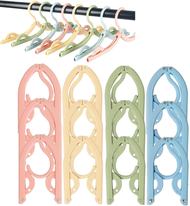 12 Pcs Foldable Clothes Hangers - Portable Travel Hangers with Non-Slip Design,