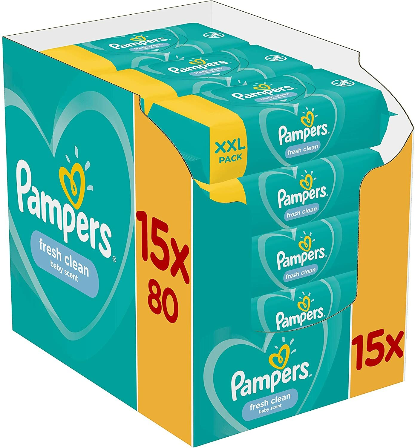 Pampers Fresh Clean Feuchttücher 15 Packungen (15 x 80 Stück)