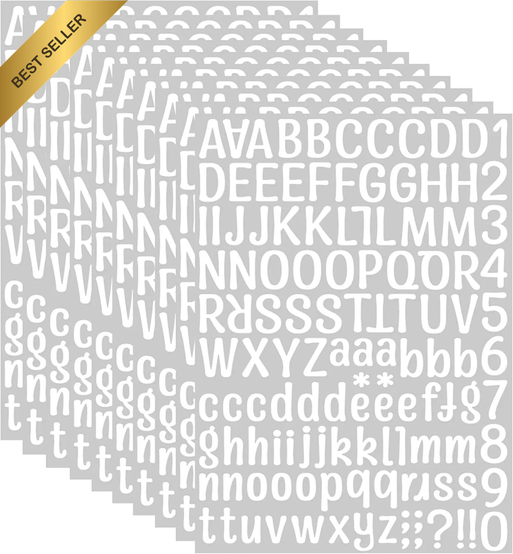 10 Sheets 1 Inch White Vinyl Letter Stickers, Alphabet & Number Stickers for Mai