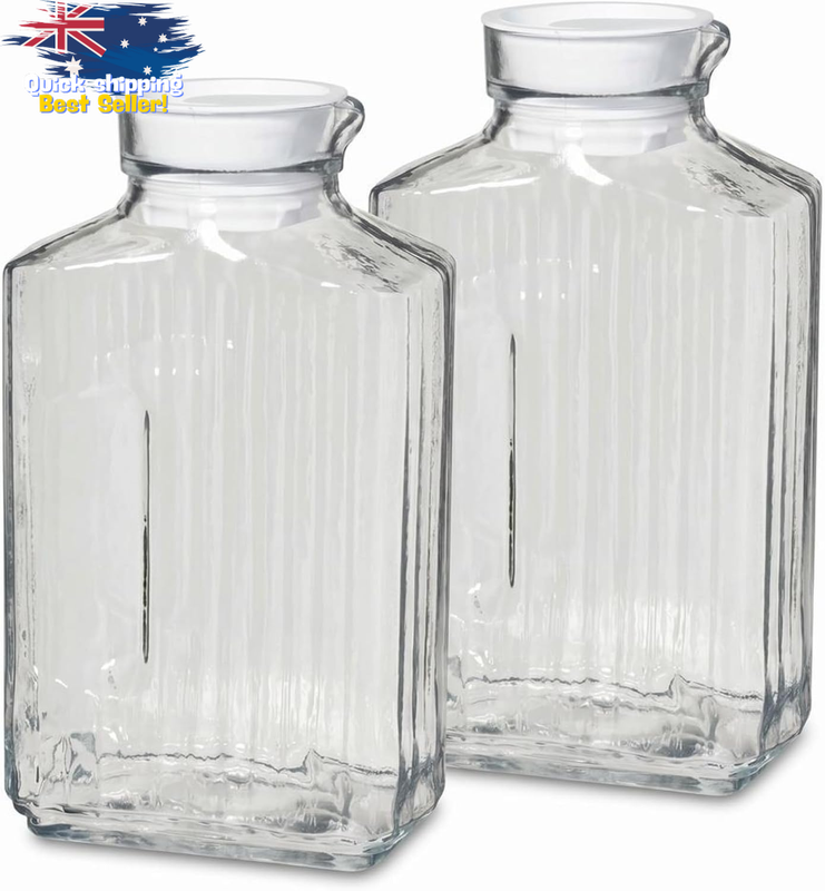 Bistro Glass Pitcher Set 2-Piece - 2QT Dishwasher Safe Beverage Pitchers