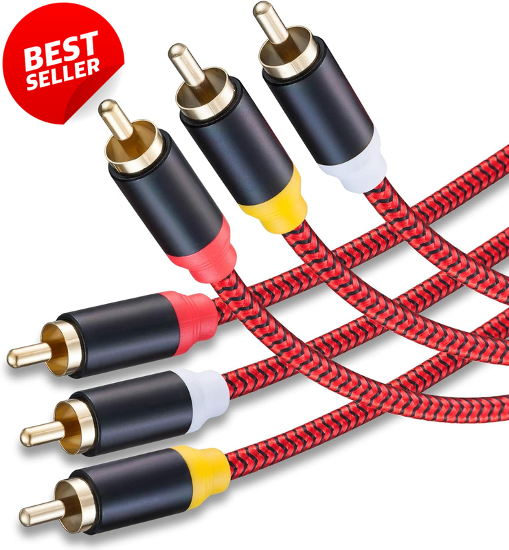 RCA AV Cable 10ft 3RCA Male to Male Gold Plated Composite Audio Video - US