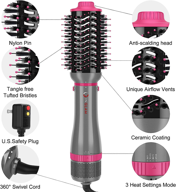 IG INGLAM 4 in 1 Blowout Brush, Negative Ion Detachable Hair Dryer & Styler Volu