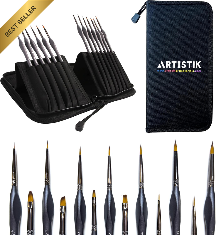 Miniature Painting Kit - (Set of 13) Micro Detail Paint Brushes with Black Carry