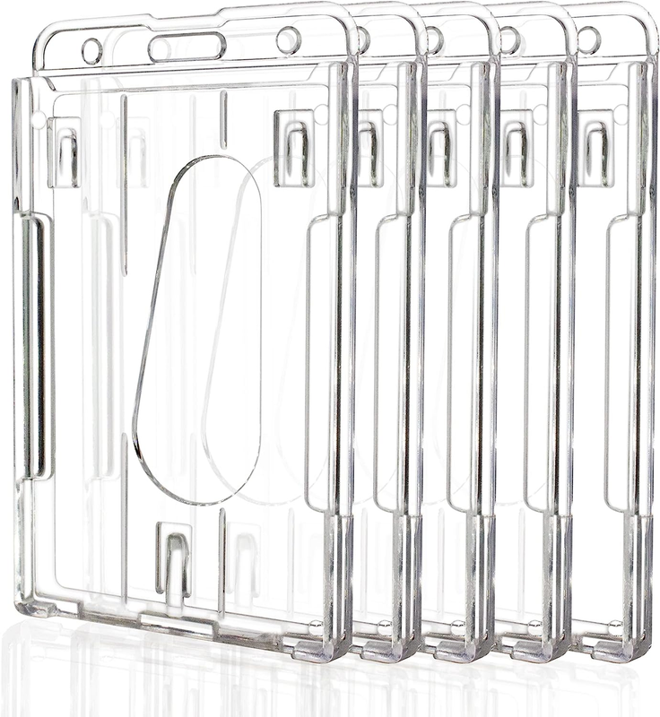 Hard Plastic Badge Holder, Clear ID Badge Name Card Holder with Easy Access Thum