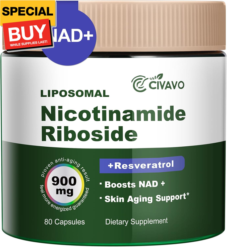 NAD+ Supplement - Liposomal Nicotinamide Riboside, Resveratrol, Quercetin - Supports Cellular Health, Energy & Focus - 80 Capsules