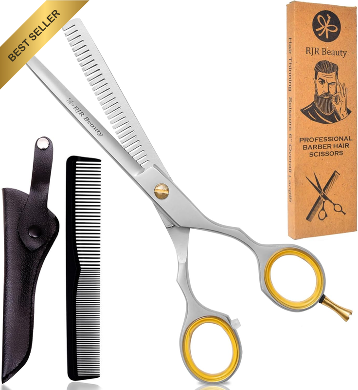 RJR Hair Thinning Scissors, Professional Barber Hair Scissors 6 Inches Stainless