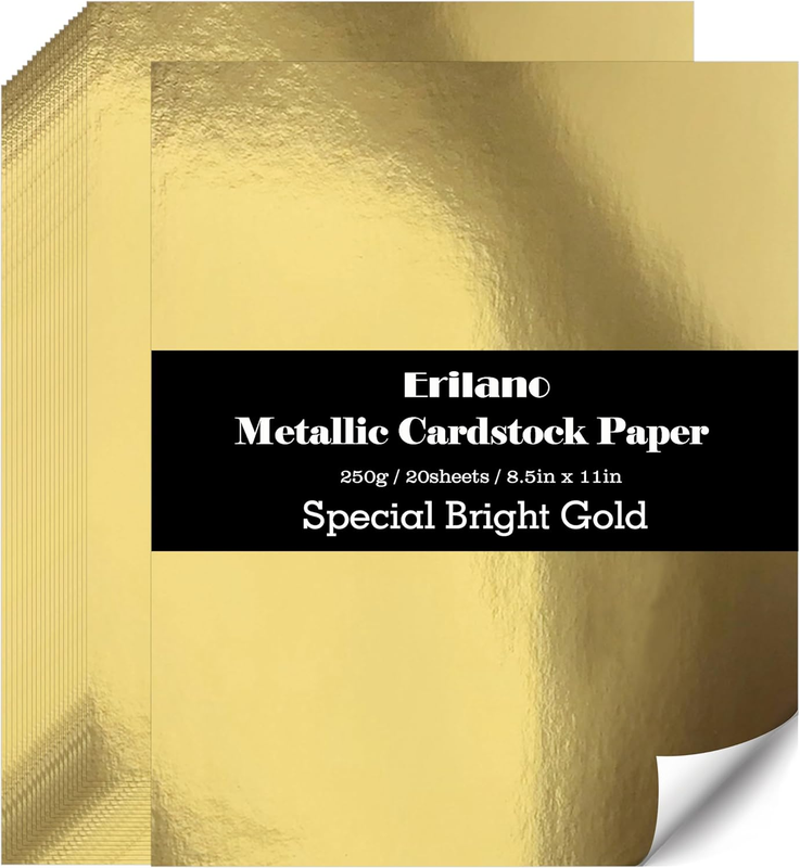 Gold Cardstock Paper 8.5X11 Inch, 20 Sheets Premium 92Lb/250Gsm Metallic Mirror