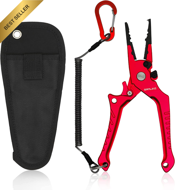 Red Diagonal Fishing Pliers, Lanyard
