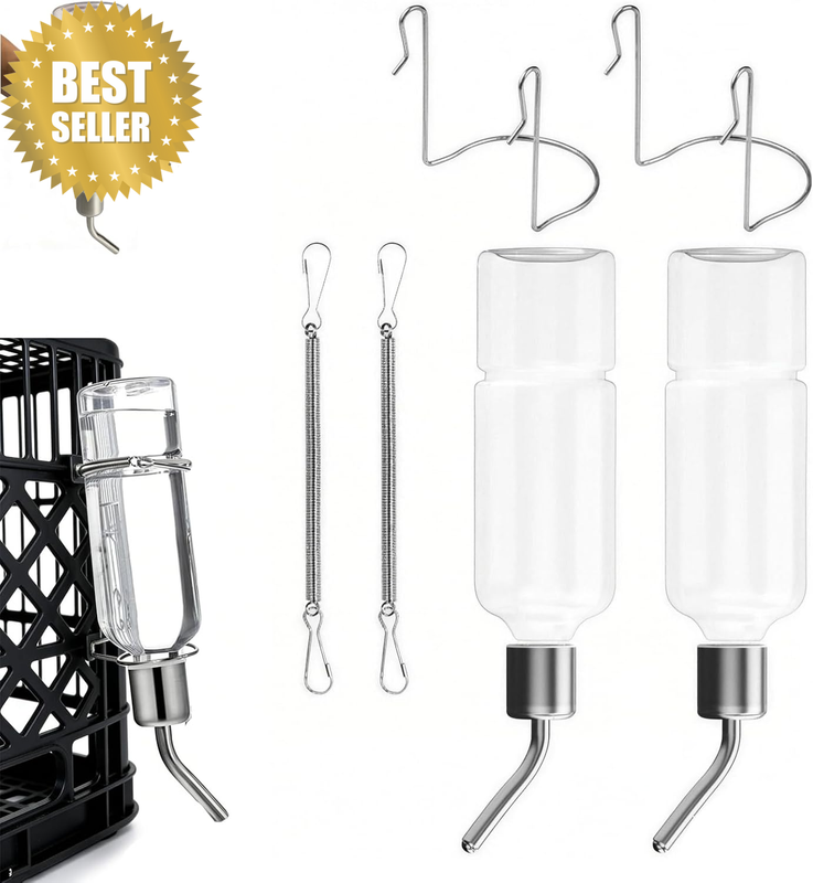 2-Pack Hanging Pet Water Bottles – 350Ml Transparent Leak-Proof Automatic Feeder