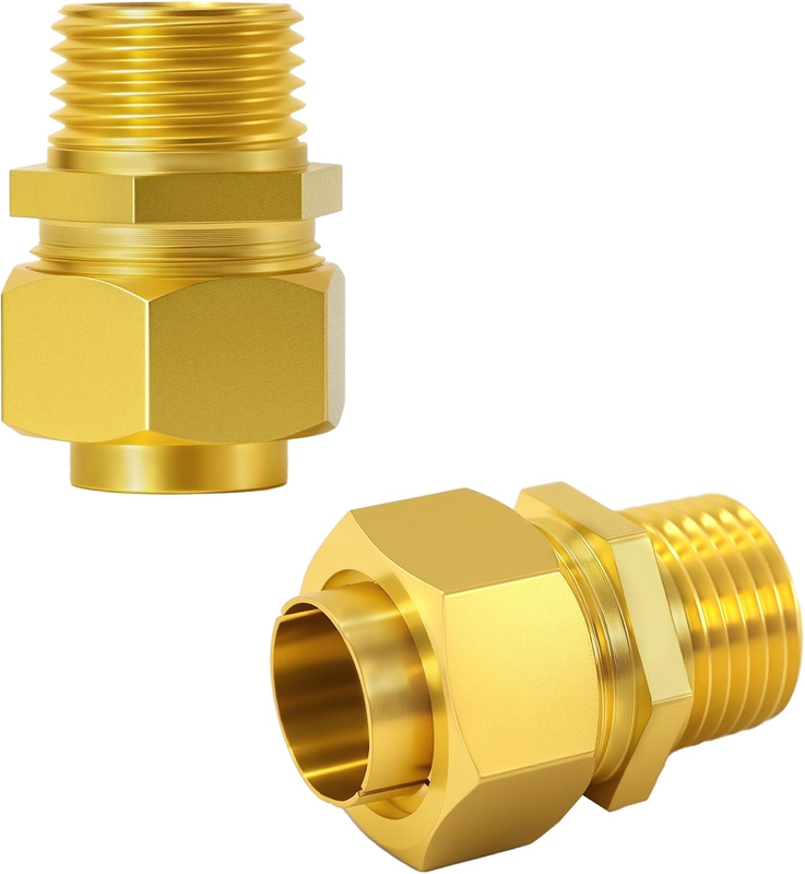 1/2" Brass Pipe Fittings, 2 Pack Gas Connect Fittings, CSST NPT Gas Pipe Adapter