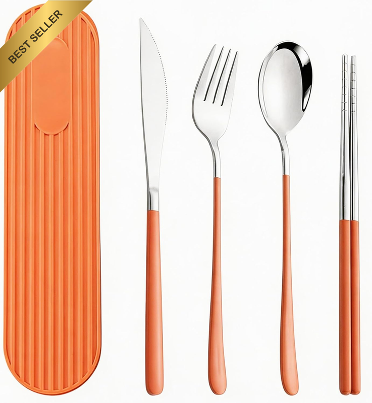 Portable Travel Cutlery Set with Case, Reusable Stainless Steel Utensils, Fork S