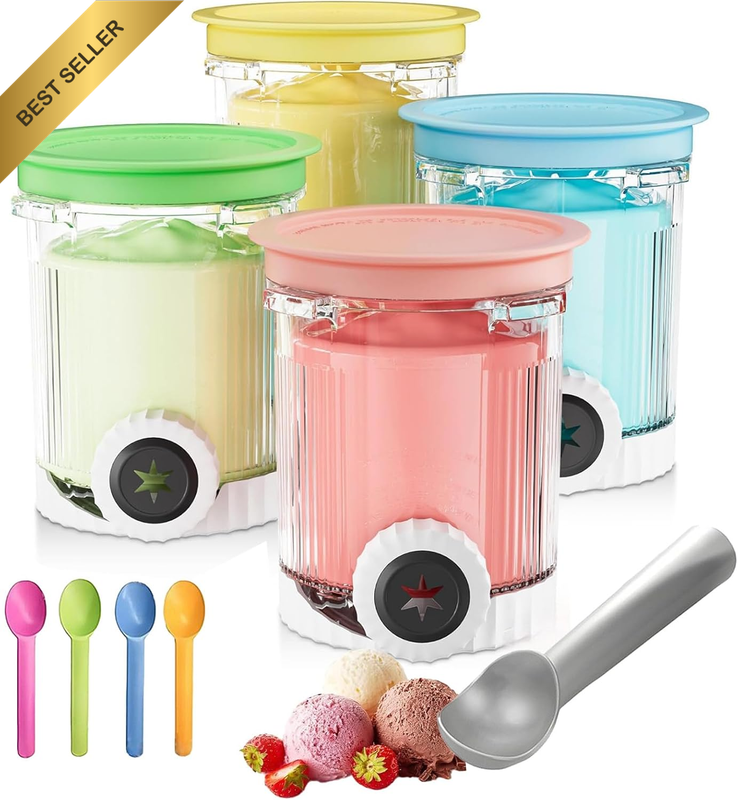 4 Pcs Creami Swirl Pints and Lids Compatible with Ninja NC700 Series, NC701, NC7