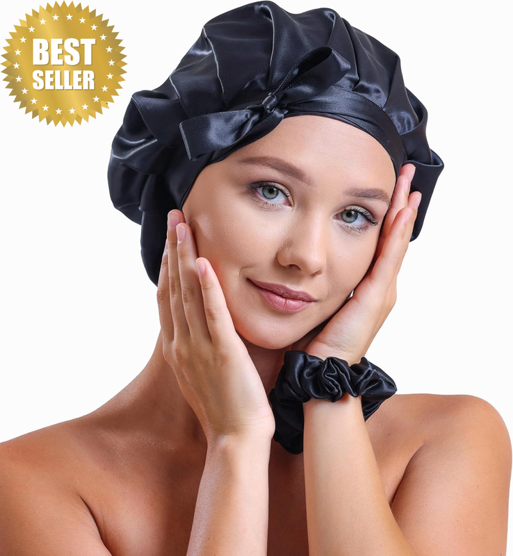 100% Pure 22 Momme Mulberry Silk Sleep Bonnet for Women Hair with Adjustable Rib