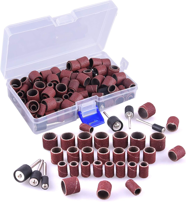 132 Pieces Drum Sander Set with Free Box Including 120 Pieces Nail Sanding Band