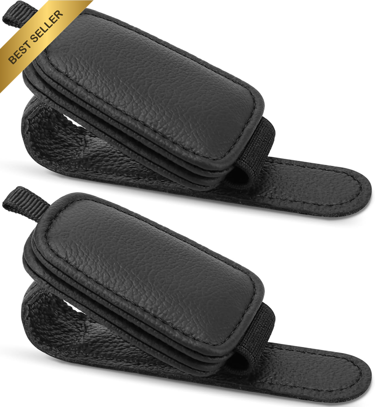 Sunglasses Holders for Car Visor, 2 Pack Magnetic Leather Sunglass Clip for Car
