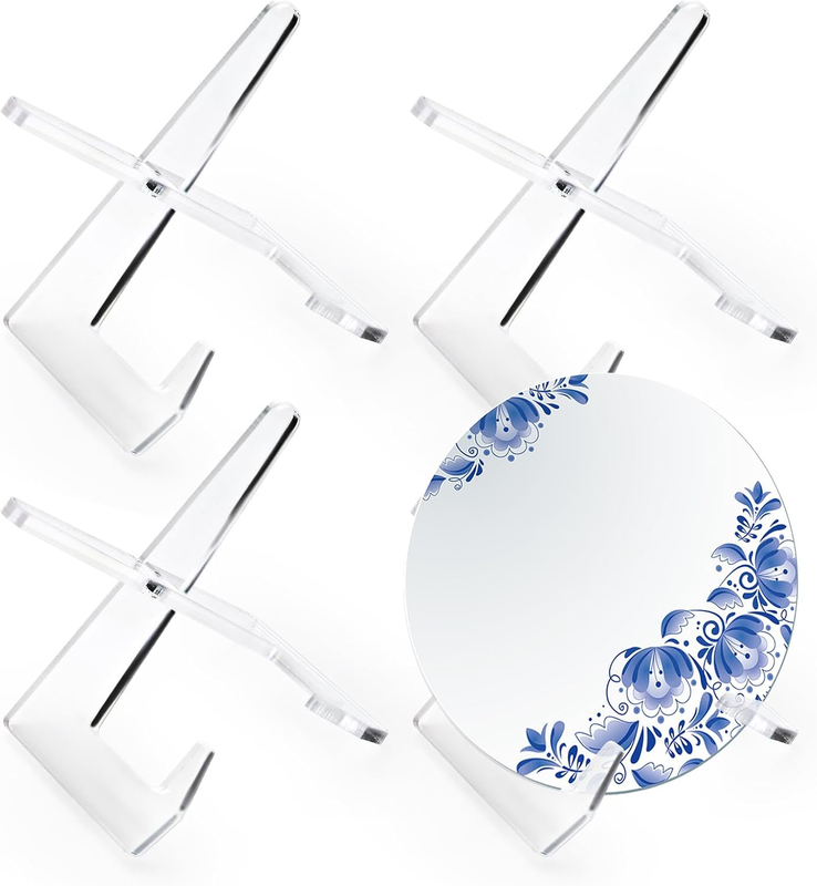 4 Pack Thick Acrylic Plate Stands for Display, 4.3In Clear Acrylic Easel Display