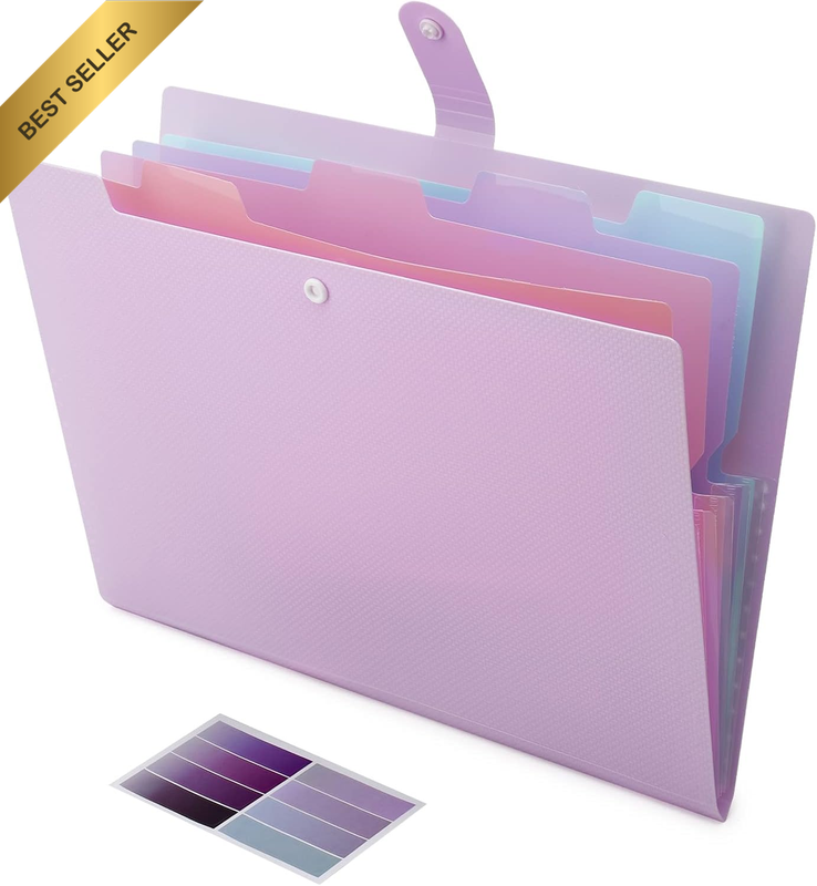 Colorful Expanding File Folder, 5 Pockets Folder with Colored Labels Portable We
