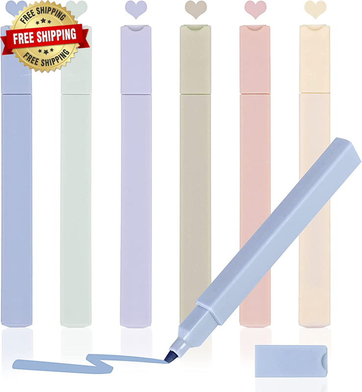 LABUK 6Pcs Aesthetic Pastel Cute Highlighters Mild Assorted Colors with Soft Ch