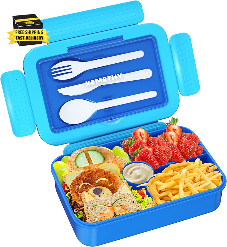 Bento Lunch Box for Kids, 4 Compartment Lunch Boxes Kids, Cutlery Storage Built