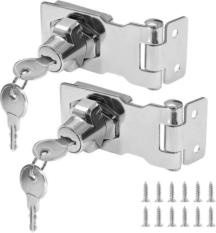 2Pcs Keyed Hasp Locks 2.5 Inch Twist Knob Keyed Locking Hasp, Metal Safety Hasp 